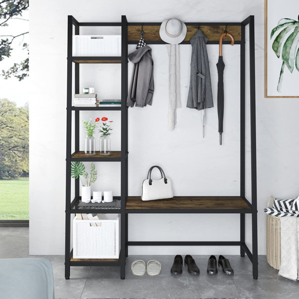 17 Stories Rafelo Steel Hall Tree with Bench and Shoe Storage Wayfair Canada